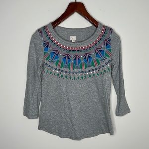 Postmark by Anthropologie women’s 3/4 Sleeve Gray Geometric Design Top Size S